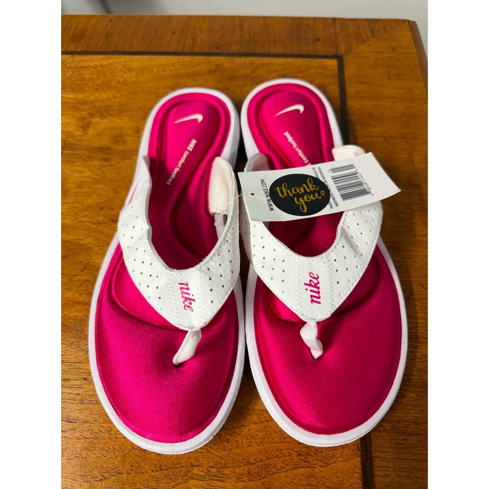 New Nike Womens 10 White Fireberry Comfort Thong Sandals Flip Flops 354925-163